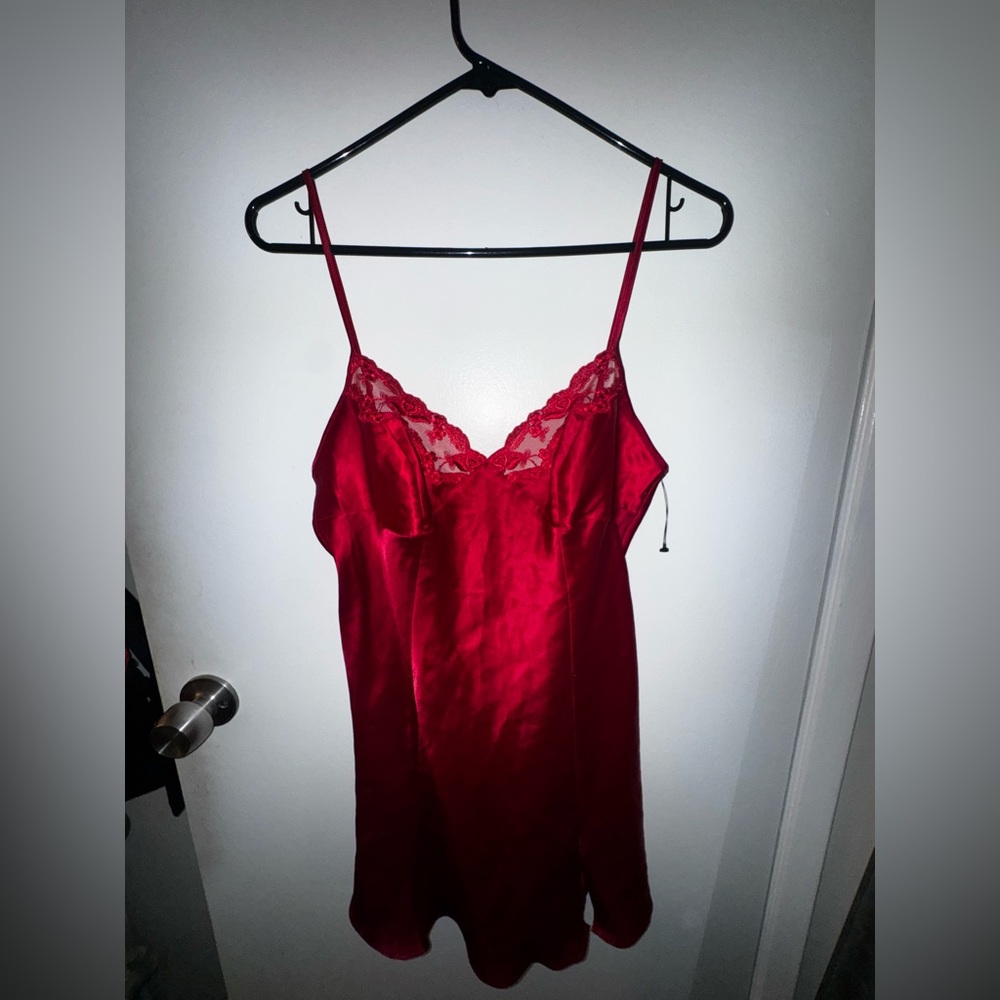 Victoria's Secret Red Satin Lace Chemise
